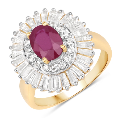 QJ  3.75 Carat Genuine Ruby And Topaz .925 Sterling Silver Ring In White