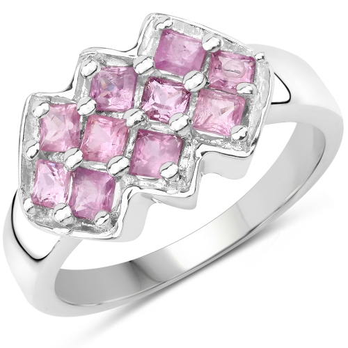 Bague en argent sterling avec saphir rose véritable .925 ct d'1,20&nbsp;carat