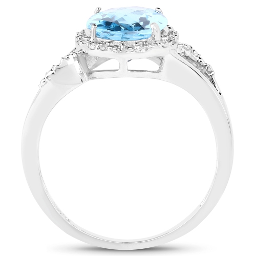 3.29 Carat Genuine Swiss Blue Topaz and White Diamond 10K White Gold Ring