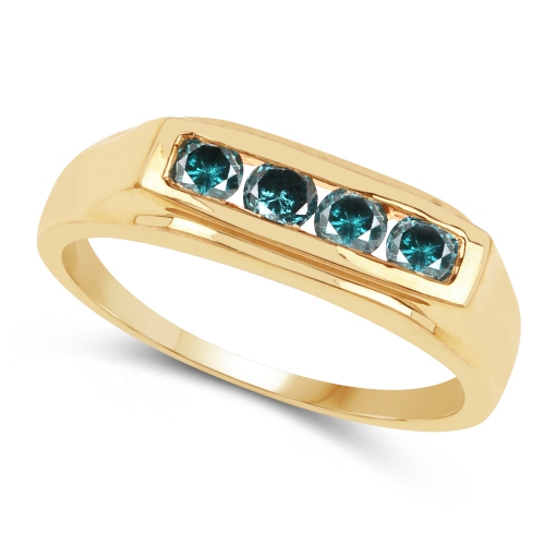 14K Yellow Gold Plated 0.48 Carat Genuine Blue Diamond .925 Sterling Silver Ring