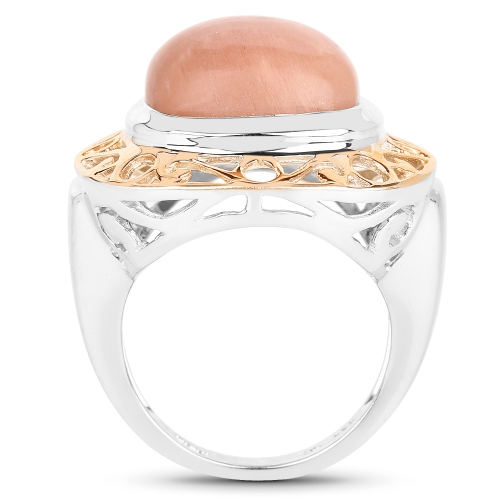 Two Tone Plated 12.80 Carat Genuine Moonstone .925 Sterling Silver Ring