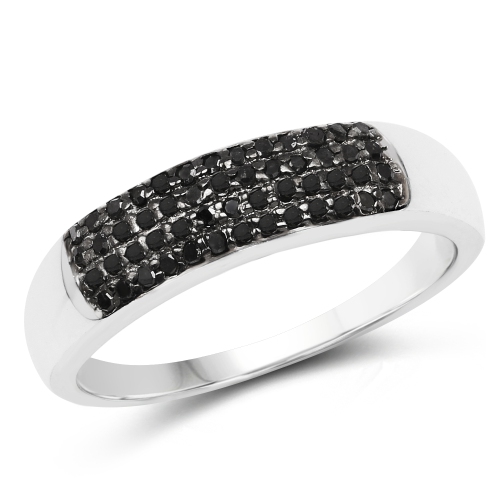 QJ  0.22 Ct. Genuine Diamond .925 Sterling Silver Ring In Black