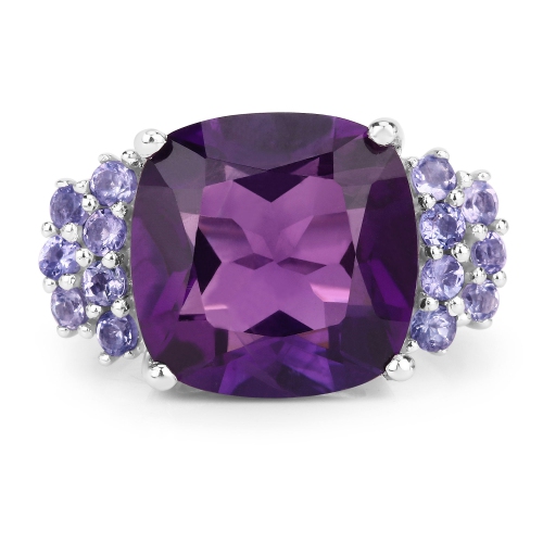 Bague en argent sterling .925 K avec améthyste véritable et tanzanite d'6,34&nbsp;carat