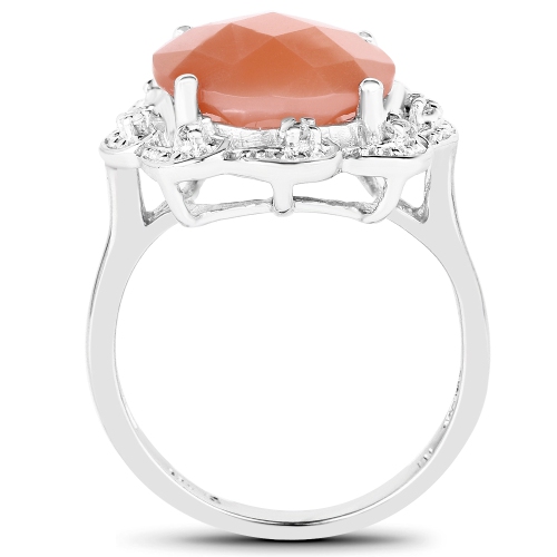5.68 Carat Genuine Peach Moonstone and White Topaz .925 Sterling Silver Ring