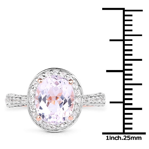 Bague en argent sterling plaqué or rose 14K ct avec Kunzite véritable et zircon blanc .925 ct d'3,86&nbsp;carat