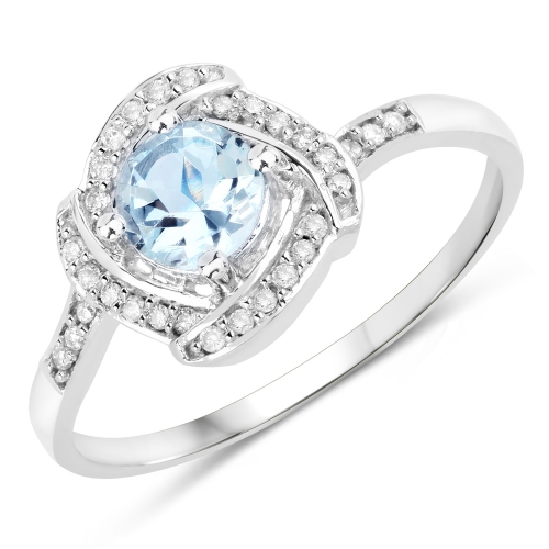 0.46 Carat Genuine Aquamarine and White Diamond 14K White Gold Ring
