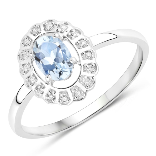 QJ  0.44 Carat Genuine Aquamarine And Diamond 14K Gold Ring In White