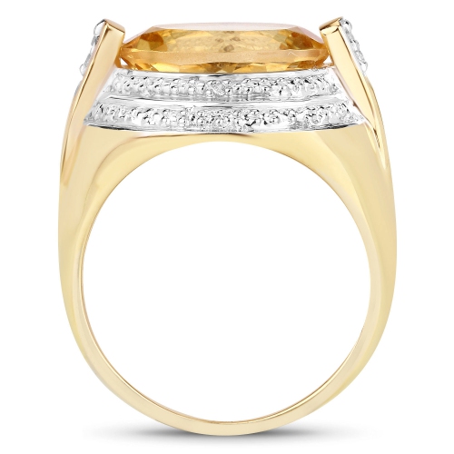 Bague en argent sterling avec citrine véritable et diamant blanc .925 ct d'4,56&nbsp;carat