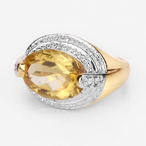 Bague en argent sterling avec citrine véritable et diamant blanc .925 ct d'4,56&nbsp;carat