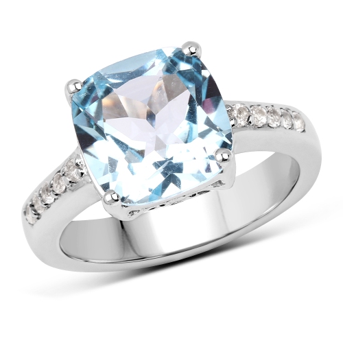 Bague en argent sterling .925 K, topaze bleue authentique et topaze blanche de 4,62&nbsp;carat