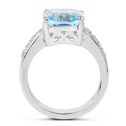 Bague en argent sterling .925 K, topaze bleue authentique et topaze blanche de 4,62 carat