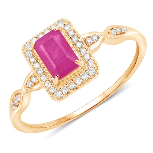 QJ  0.75 Carat Genuine Ruby And White Diamond 14K Gold Ring In Yellow