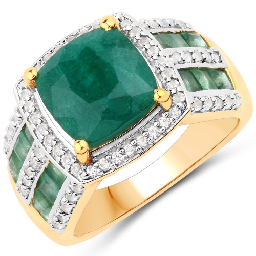 QJ  3.75 Carat Dyed Emerald, Emerald And Topaz .925 Sterling Silver Ring In White