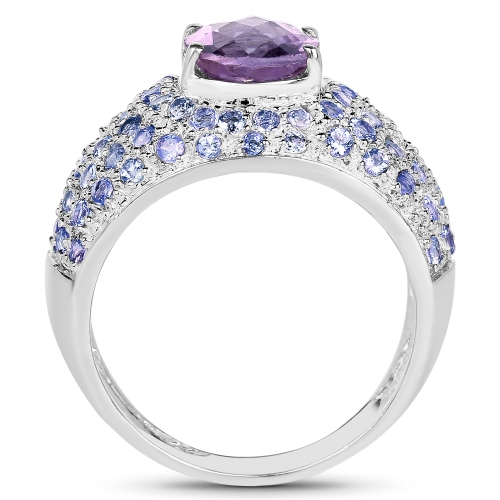 4.21 Carat Genuine Amethyst and Tanzanite .925 Sterling Silver Ring