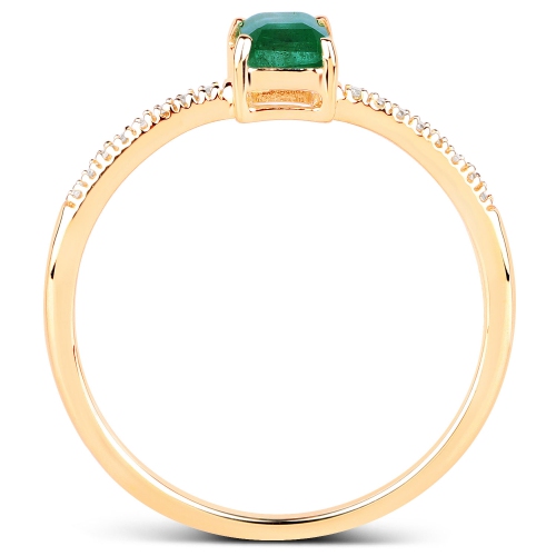 Bague en or jaune 14K ct avec émeraude zambienne véritable et diamant blanc de 0,59 carat