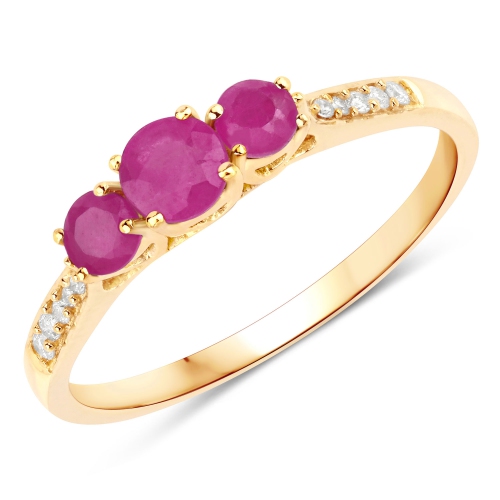 QJ  0.61 Carat Genuine Ruby And White Diamond 14K Gold Ring In Yellow