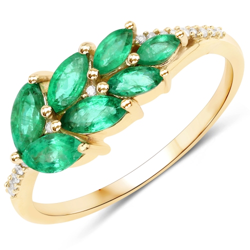 QJ  0.68 Carat Genuine Zambian Emerald And White Diamond 14K Gold Ring In Yellow