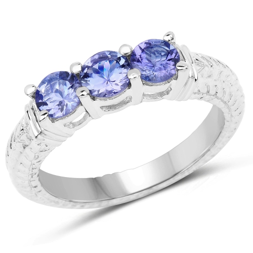 QJ  1.11 Carat Genuine Tanzanite .925 Sterling Ring In Silver