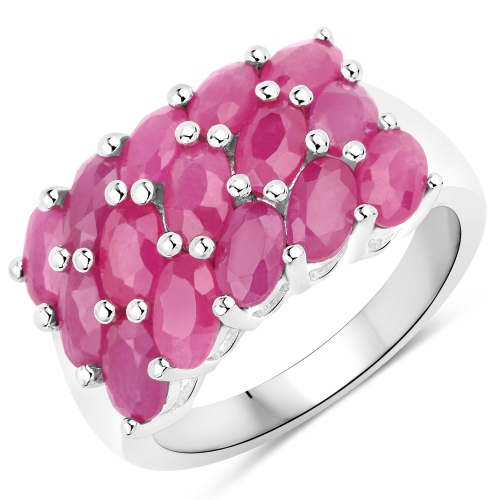 QJ  4.05 Carat Genuine Ruby .925 Sterling Ring In Silver