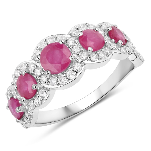 QJ  1.99 Carat Genuine Ruby And Diamond 14K Gold Ring In White