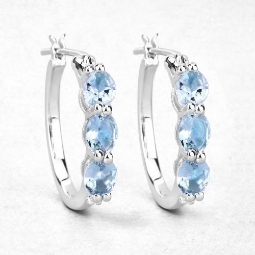 QJ  1.75 Carat Genuine Aquamarine And Diamond .925 Sterling Silver Earrings In White