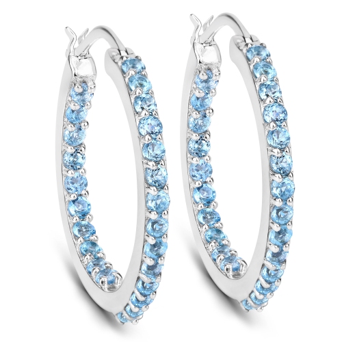 QJ  1.73 Carat Genuine Swiss Topaz .925 Sterling Silver Earrings In Blue