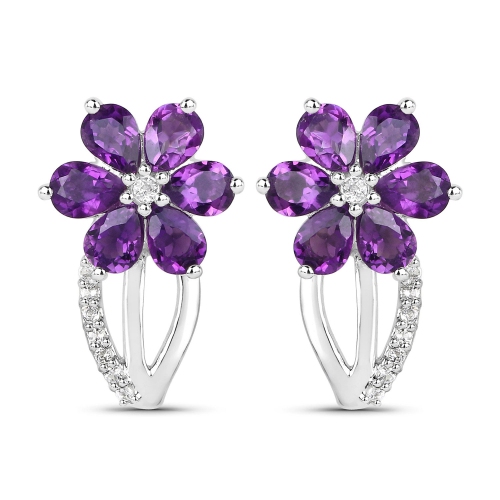 QJ  1.90 Carat Genuine Amethyst And Topaz .925 Sterling Silver Earrings In White