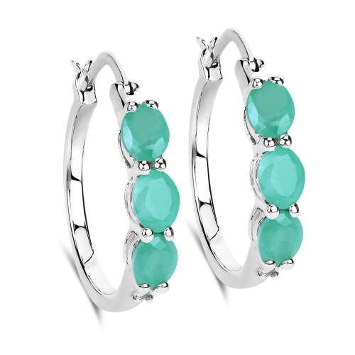 QJ  1.69 Carat Genuine Emerald And Diamond .925 Sterling Silver Earrings In White