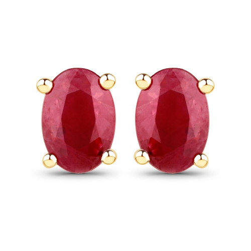 QJ  0.96 Carat Genuine Ruby 14K Gold Earrings In Yellow