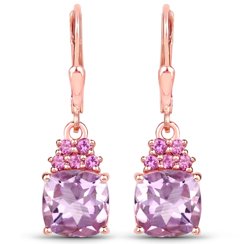 QJ  4.90 Carat Genuine Amethyst And Rhodolite .925 Sterling Silver Earrings In Pink