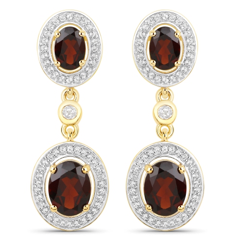 QJ  18K Gold Plated 6.30 Carat Genuine Garnet And White Topaz .925 Sterling Silver Earrings In Yellow