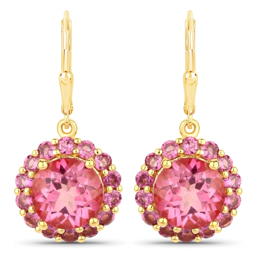QJ  10.74 Carat Genuine Topaz And Rhodolite Garnet .925 Sterling Silver Earrings In Pink