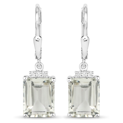 QJ  7.23 Carat Genuine Amethyst And White Topaz .925 Sterling Silver Earrings In Green