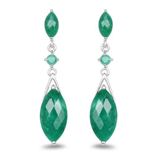 QJ  8.52 Carat Dyed Emerald & Emerald .925 Sterling Earrings In Silver