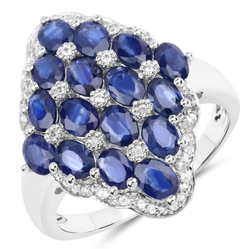QJ  3.48 Carat Genuine Sapphire And White Zircon .925 Sterling Silver Ring In Blue