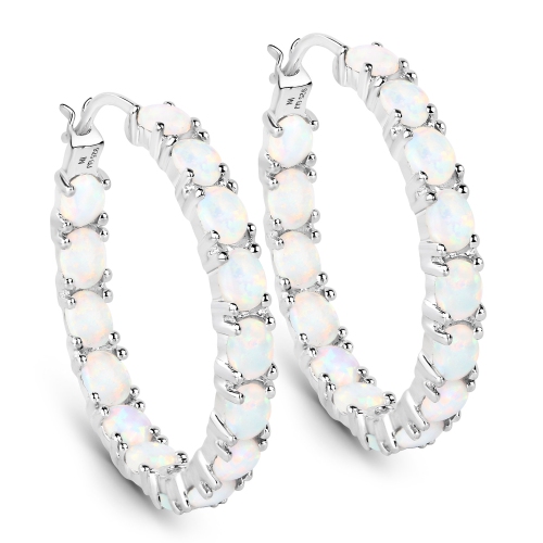 QJ  2.05 Carat Genuine Created Opal .925 Sterling Earrings In Silver