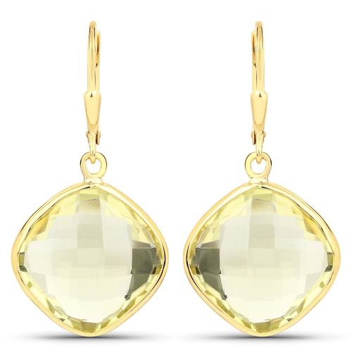 QJ  21.40 Carat Genuine Lemon Quartz .925 Sterling Earrings In Silver