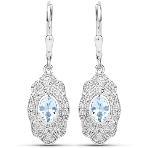 QJ  0.96 Carat Genuine Aquamarine And Topaz .925 Sterling Silver Earrings In White