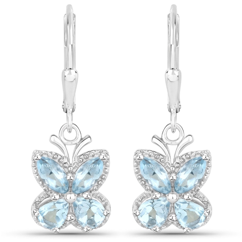 QJ  2.60 Carat Genuine Topaz .925 Sterling Silver Earrings In Blue