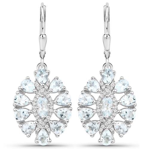 QJ  2.93 Carat Genuine Aquamarine And Topaz .925 Sterling Silver Earrings In White