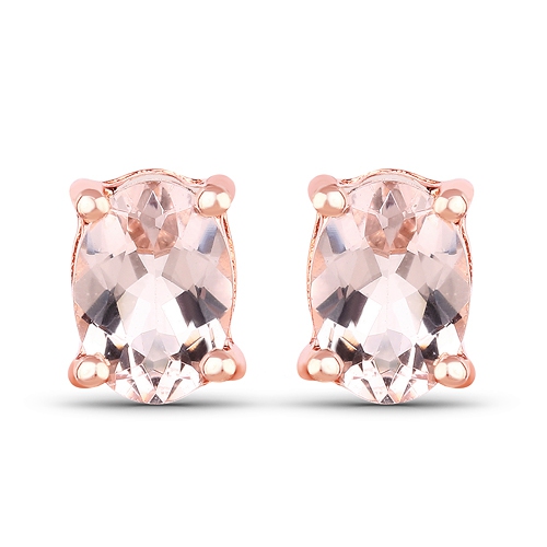 QJ  14K Rose Plated 1.40 Carat Genuine Morganite .925 Sterling Silver Earrings In Gold
