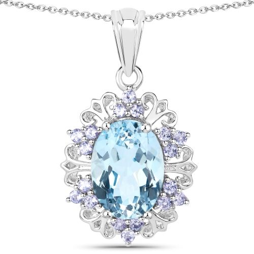 QJ  8.13 Carat Genuine Topaz And Tanzanite .925 Sterling Silver Pendant In Blue