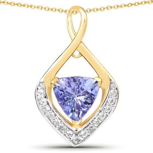 QJ  0.96 Carat Genuine Tanzanite And Topaz .925 Sterling Silver Pendant In White