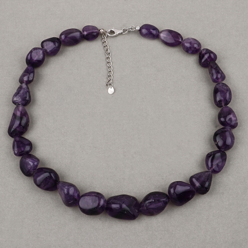 Raw Amethyst Beads Necklace for Women in Silver February Birthstone Necklace Gift for Mom