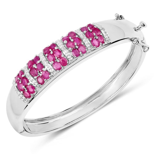 Image 1 of 4.. 6.65 Carat Genuine Ruby and White Topaz .925 Sterling Silver Bracelet