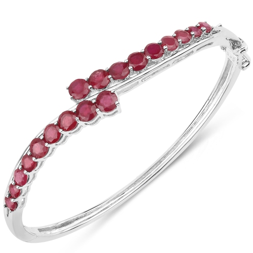 QJ  7.48 Carat Glass Filled Ruby Sterling Bangle In Silver