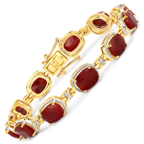 Image 1 of 1.. 21.09 Carat Dyed Ruby and White Diamond .925 Sterling Silver Bracelet
