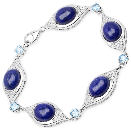 Image 1 de 1.. Bracelet en argent sterling de .925 ct avec lapis véritable, topazes bleues suisses et diamants blancs d'23,21&nbsp;carat