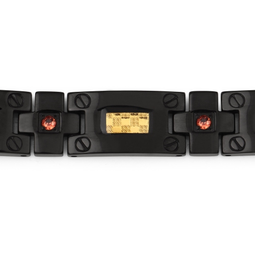 Black Mens Titanium Bracelet with Gold Plate Steel Inlay 0.56ct.w. Natural Orange Sapphire Round