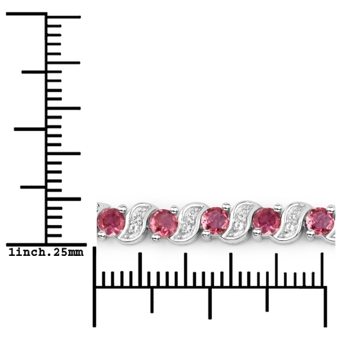 1.16 Carat Genuine Pink Tourmaline and White Topaz .925 Sterling Silver Bracelet